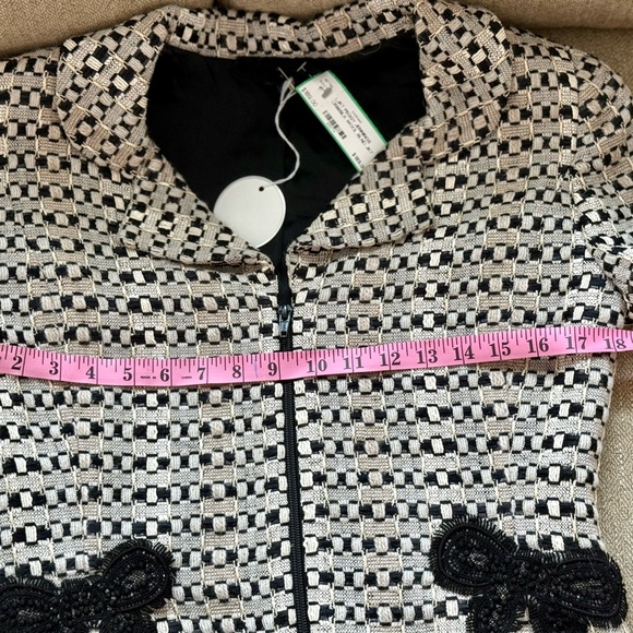 Peggy Jennings ~ Couture Black and Cream Textured Jacket with Silk Lining 🖤 S/M - Picture 6 of 7